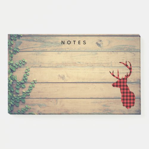 Deer Head with Antlers  on Wood Planks with Leaves Post_it Notes