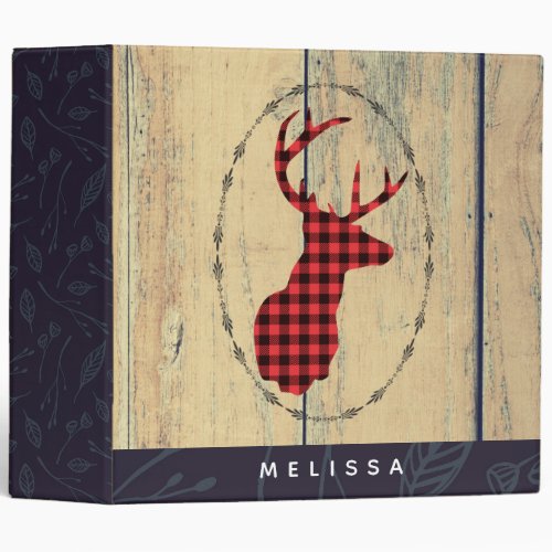 Deer head with Antlers _ Red Plaid Rustic 3 Ring Binder