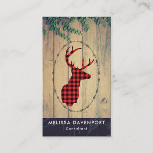 Deer head with Antlers - Red Plaid Rustic Business Card