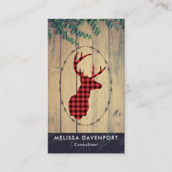 Deer Head With Antlers - Red Plaid Rustic Business Card by Mirribug at Zazzle
