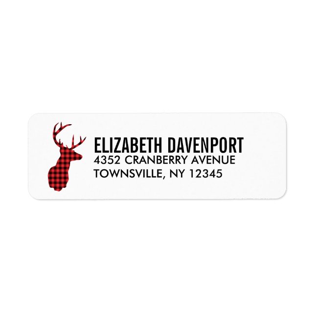 Deer Head with Antlers - Rustic Red Plaid Label (Front)