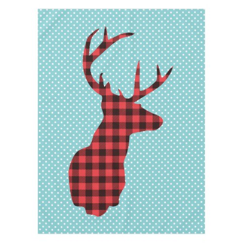 Deer Head with Antlers _ Rustic Red Plaid Tablecloth