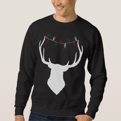 Deer Head with Christmas Lights on Antlers Sweatshirt