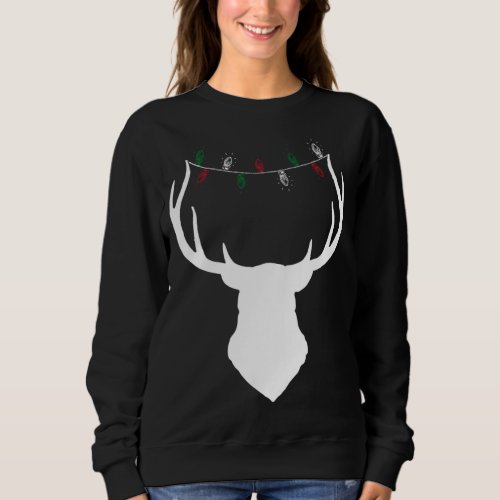 Deer Head with Christmas Lights on Antlers Sweatshirt