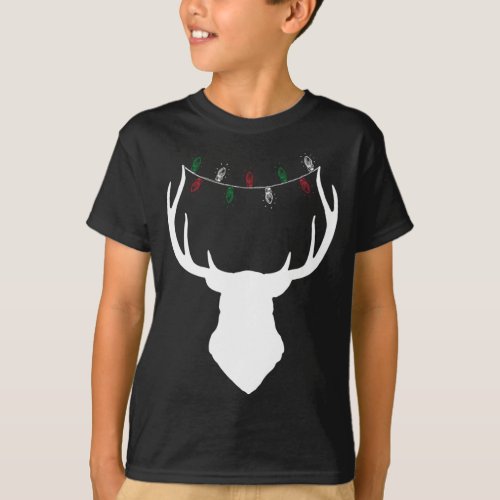 Deer Head with Christmas Lights on Antlers T_Shirt