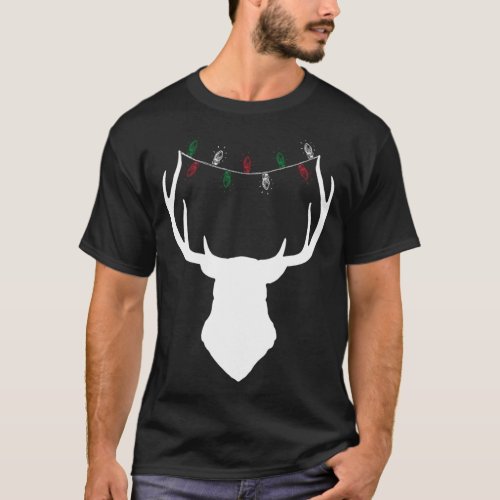 Deer Head with Christmas Lights on Antlers T_Shirt