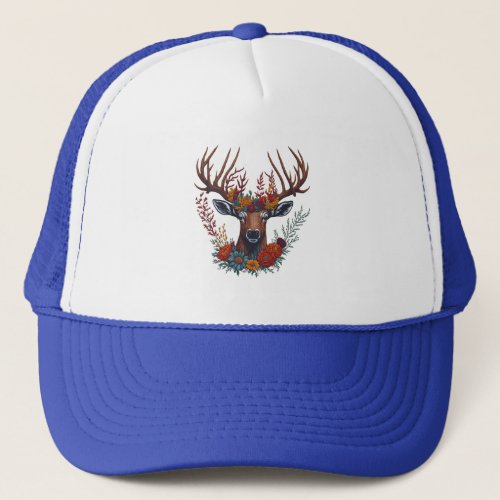 Deer Head With Colorful Flowers Trucker Hat