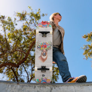 Deer Head with Flowers Dd Brand Skateboard