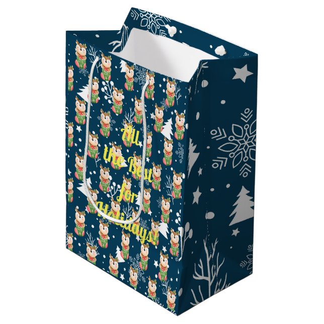 Deer Holidays Customize Medium Gift Bag (Front Angled)