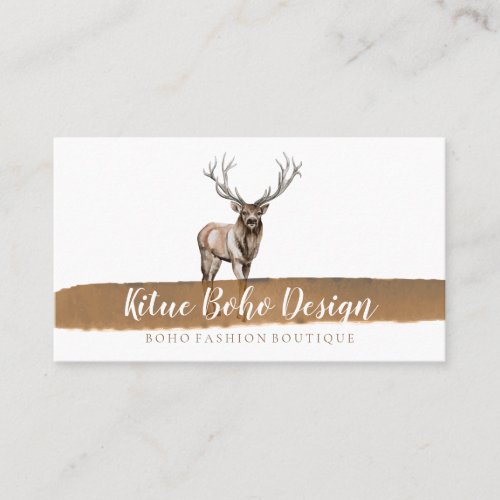 Deer Horn Antler Boho Watercolor Logo Business Card