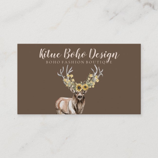 Deer Horn Antler Brown Blush Pink Business Card