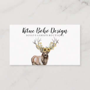 Deer Horn Antler Logo SunFlower Watercolor Business Card