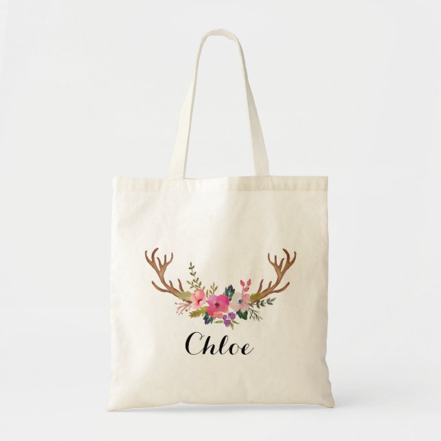 deer horn Floral bridesmaid Personalized Tote Bag (Front)