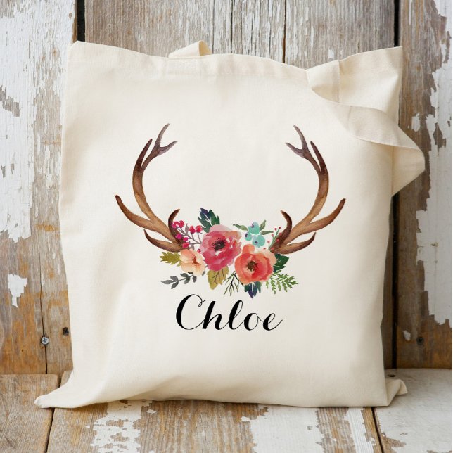 deer horn Floral bridesmaid,Wedding Favor Tote Bag (Creator Uploaded)