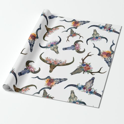 Deer Horn Floral Pattern Wrapping Paper