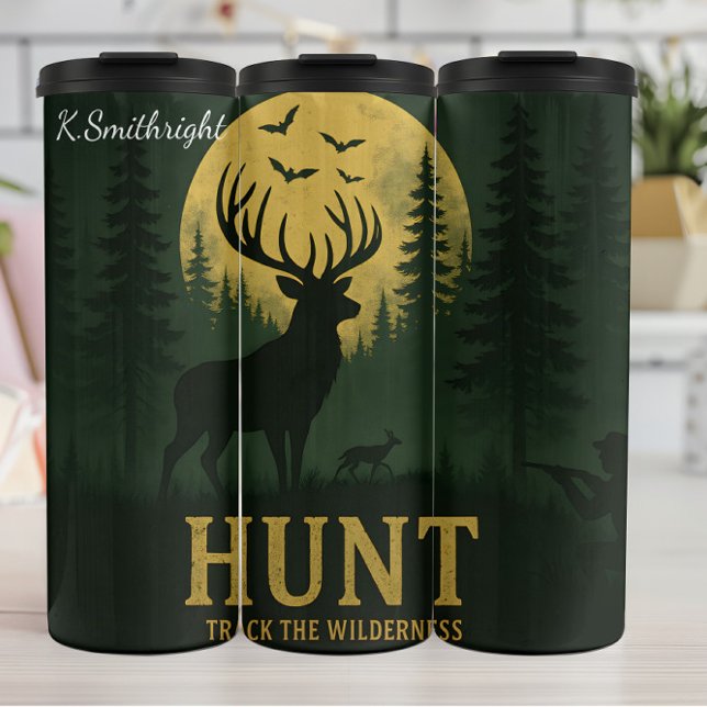 Deer Hunt Wilderness Moon Silhouette Thermal Tumbler (Creator Uploaded)