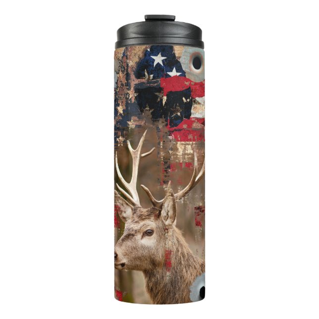Deer Hunter American Flag  Thermal Tumbler (Front)