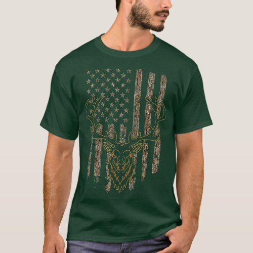 Deer Hunter American Flag Tree Camouflage Deer Hun T_Shirt