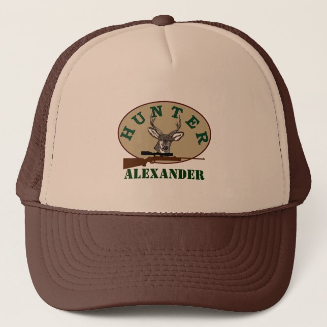 Deer Hunter and Rifle Personalized Trucker Hat (Front)