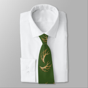 Deer Hunter Antlers Forest Green Neck Tie