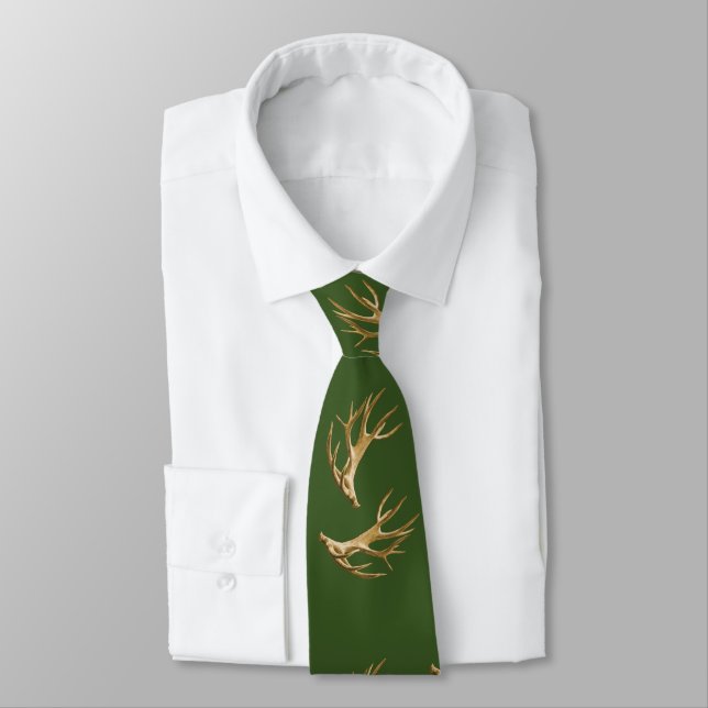 Deer Hunter Antlers Forest Green Neck Tie (Tied)