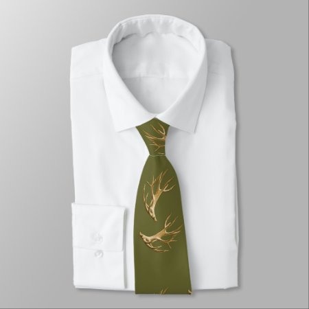 Deer Hunter Antlers Khaki Green Neck Tie