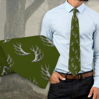 Deer Hunter Antlers Pattern Forest Green Neck Tie