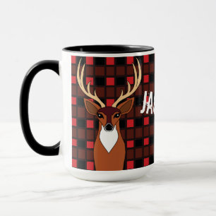 Deer Hunter Antlers Plaid Personalized Mug