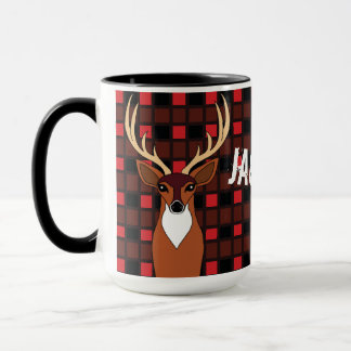 Deer Hunter Antlers Plaid Personalized Mug