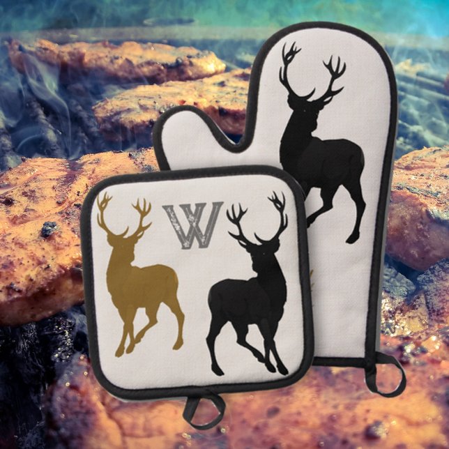 Deer Hunter Antlers Woodsman Oven Mitt & Pot Holder Set (Creator Uploaded)