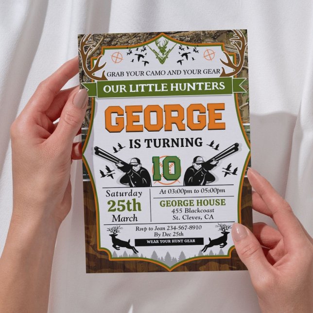 Deer Hunter Birthday Party Invitation (Little Hunter Editable Birthday Party Invitation)