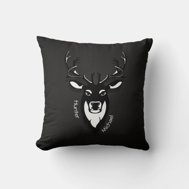 Deer Hunter Black And White Pillow (Front)