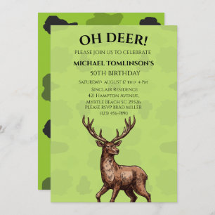 Deer Hunter Buck Camouflage 50th Birthday Invitation