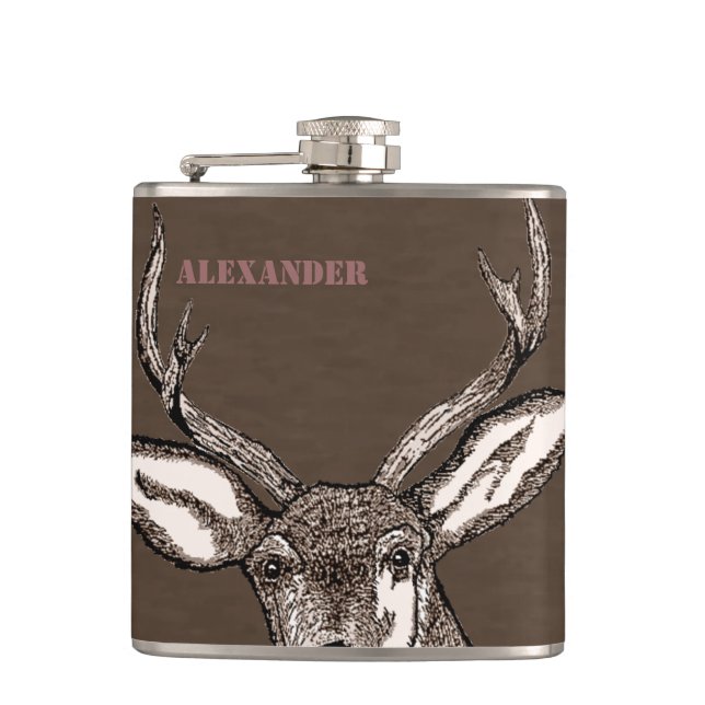 Deer Hunter Buck Personalized Hip Flask (Front)