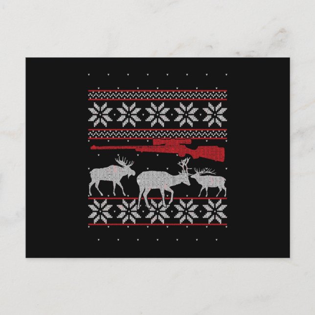Deer Hunter Bucking Elk Hunting Ugly Christmas Invitation Postcard (Front)