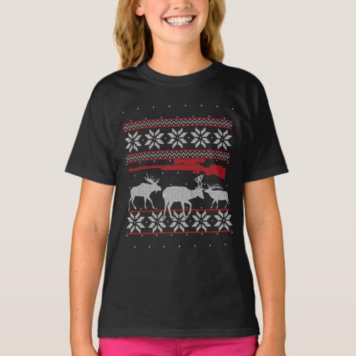 Deer Hunter Bucking Elk Hunting Ugly Christmas T_Shirt