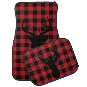 Deer Hunter Buffalo Check Rustic Red Black Plaid Car Floor Mat