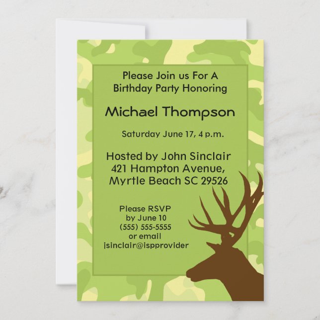 Deer Hunter Camouflage Birthday Invitation (Front)