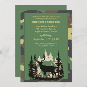 Deer Hunter Camouflage Birthday Invitation