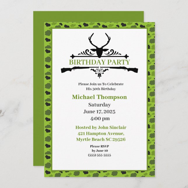 Deer Hunter Camouflage Birthday Invitation (Front/Back)
