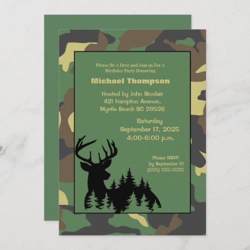 Deer Hunter Camouflage Birthday Invitation