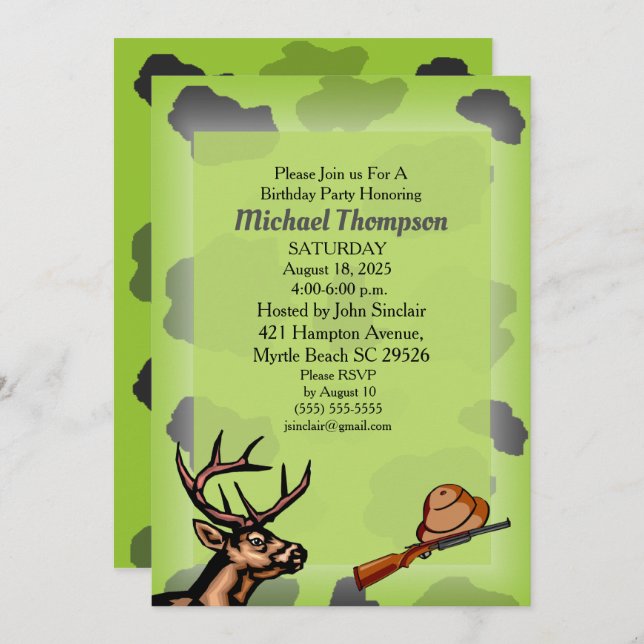 Deer Hunter Camouflage Birthday Invitation (Front/Back)