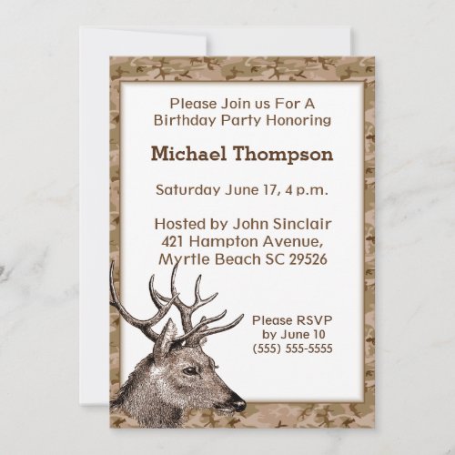 Deer Hunter Camouflage Birthday Invitation