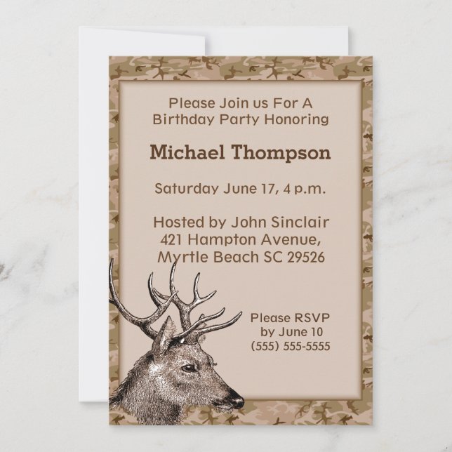 Deer Hunter Camouflage Birthday Invitation (Front)