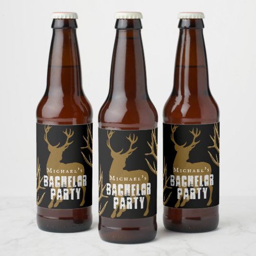 Deer Hunter Groom Antlers Bachelor Party Beer Bottle Label