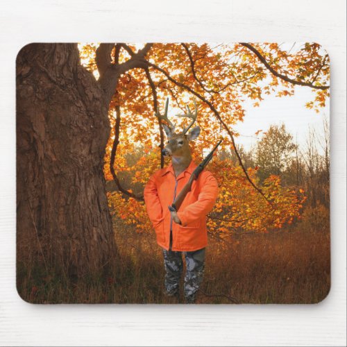 deer hunter in autumn woods mouse pad