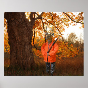Deer Hunter in Autumn Woods Poster