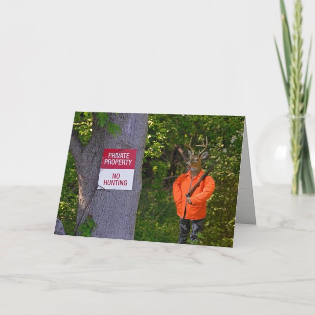 deer hunter in woods with sign card (Front)