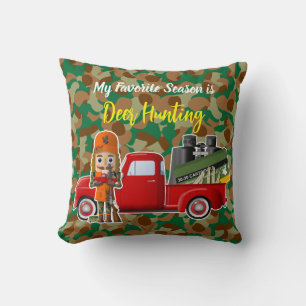Deer Hunter Nutcracker with Little Red Truck Throw Pillow
