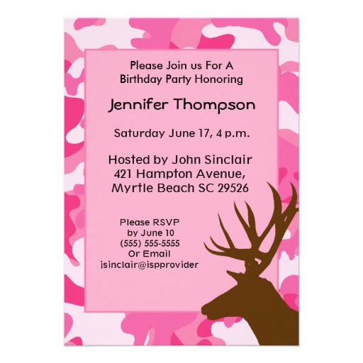 Pink Camo Birthday Party Invitations 7